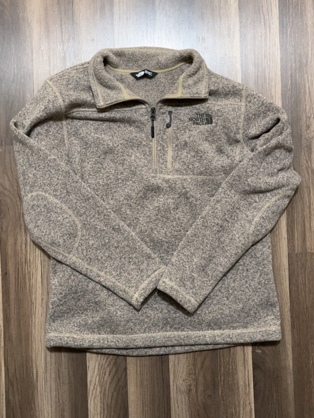 THE NORTH FACE Heather Tan Quarter Zip Fleece Pullover Mens Large